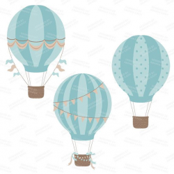 Vintage Boy Hot Air Balloons Clipart with Digital Papers - vintage ...