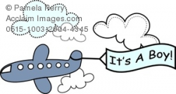 Clip Art Image of an It's a Boy Graphic With a Plane