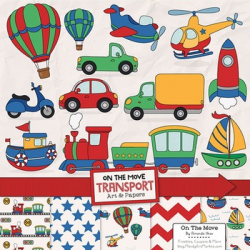 On The Move Transportation Clipart & Patterns - Airplane Clipart by ...