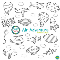 Airplane Digital Stamp Pack - Black and White Clipart / Sky Clipart ...