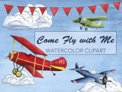 Airplane Watercolor Clipart Airplane Watercolor Clip Art