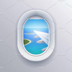 Airplane window. Web banner. ~ Illustrations ~ Creative Market