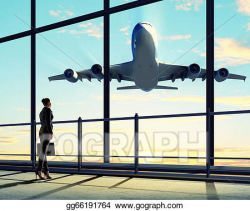 Drawing - Businesswoman at airport. Clipart Drawing gg66191764 - GoGraph