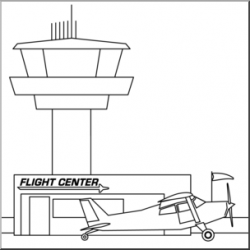 Clip Art: Buildings: Airport Terminal and Control Tower B&W I ...