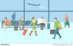 Business People In Airport Terminal. Vector Travel Illustration ...