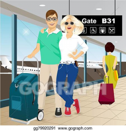 Vector Art - Happy couple standing at the airport . EPS clipart ...