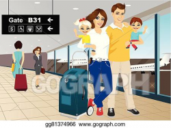 Vector Art - Happy couple with children in an airport . Clipart ...