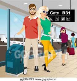 Vector Art - Happy couple standing at the airport . EPS clipart ...