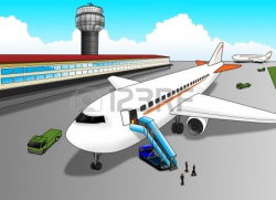 Cartoon illustration of an airport. Avión en el aeropuerto ...