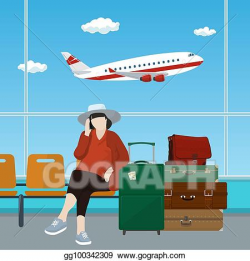 Vector Art - Waiting room at the airport with passenger. Clipart ...