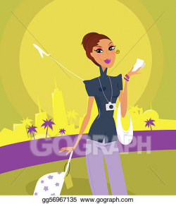 Vector Art - Travel girl at the airport . Clipart Drawing gg56967135 ...
