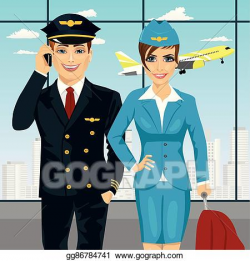 Vector Illustration - Pilot and air hostess in uniform at airport ...