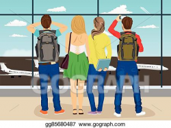 Clip Art Vector - Young people against windows of airport ...