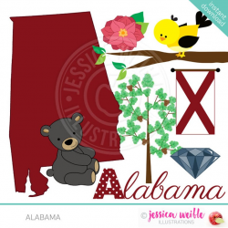 Alabama Cute Digital Clipart for Invitations, Card Design, Scrapbooking,  and Web Design, State of Alabama Clipart