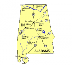 Alabama US State PowerPoint Map, Highways, Waterways, Capital and ...