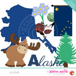 Alaska Cute Digital Clipart for Invitations, Card Design, Scrapbooking, and  Web Design, State of Alaska Clipart