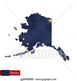 Vector Art - Alaska state map with waving flag of us state ...
