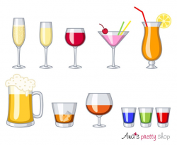 Alcohol glasses clipart, drinks, wine glass, champagne, martini, cocktail  glass, shot glasses, whiskey glass, cognac glass, beer glass