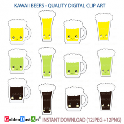 Beer Clip Art, Glass of Beer Clipart, Kawaii Beer, Alcohol Clipart ...