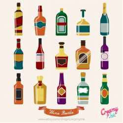 Wine Bottle Digital Vector Clip art / Alcohol Clipart Design
