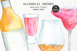 Watercolour clipart alcohol, wine, beer, liquor, vodka ...