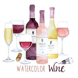 Watercolor Wine Clip Art Set, pretty alcohol clipart, watercolors ...