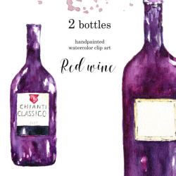 Wine clipart, Watercolor clipart. bottle clipart, Red wine clipart ...