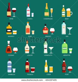 Vector alcohol bottles collection icons illustration. Vodka ...