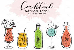 Digital Cocktail Glasses Clipart // Wine Glasses Illustration