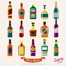 Wine Bottle Digital Vector Clip art / Alcohol Clipart Design