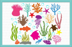Under the Sea svg, Coral svg, Bubbles SVG, ocean life, sea animals, dxf,  clipart, seashells svg, jellyfish svg, algae, paper cut template