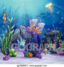 EPS Illustration - Illustration of the seabed with rocks, algae ...
