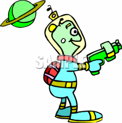 Clipart Picture of an Alien Boy With the Planet Saturn