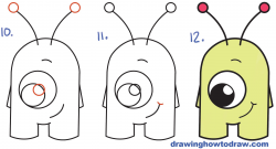How to Draw Cute Cartoon Alien from Numbers 