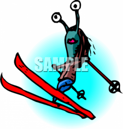 Cartoon Clipart Picture Of A Female Alien Skiing
