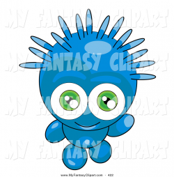 Clip Art of a Happy and Friendly Blue Alien with Spiky Green Hair ...