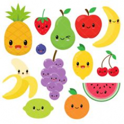 Kawaii Fruit Cute Digital Clipart, Cute Fruit Clip Art, Smiling ...