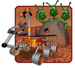 Aliens Watching Mars Rover - Royalty Free Clipart Picture