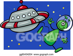 Vector Art - Alien with ufo cartoon illustration. Clipart Drawing ...