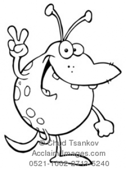 Clipart Illustration of Black and White Alien Holding Up the Peace Sign