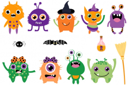 Cute Halloween monsters clip art set, Silly ugly aliens clipart by ...