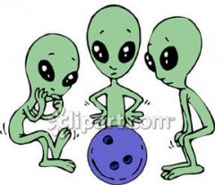 Three Little Aliens Looking At a Bowling Ball - Royalty Free Clipart ...