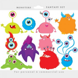 Monster clipart - monsters clip art, whimsical, cute, aliens, colorful