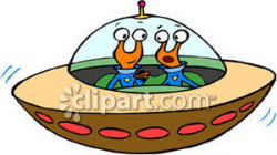 Spaceship with Two Aliens - Royalty Free Clipart Picture