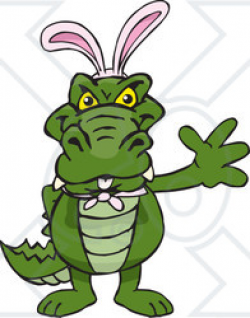 Clipart of a Friendly Waving Alligator Wearing Easter Bunny Ears ...