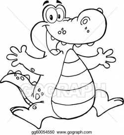 Vector Art - Outlined happy alligator. Clipart Drawing ...