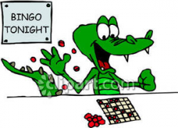 Cartoon Alligator Playing Bingo - Royalty Free Clipart Picture