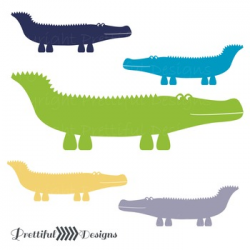 Alligator ClipArt in Blues, Green, Yellow and Gray by PrettifulDesigns