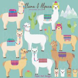 Cactus and Llama Clipart - Adorable Alpaca and Desert Vector Clip ...
