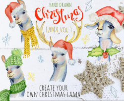 Llama watercolor clipart Christmas llama Watercolor llama PNG Alpaca ...
